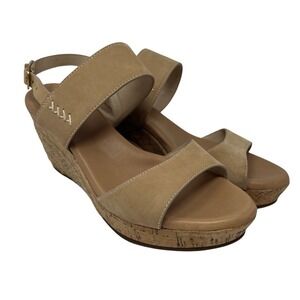 UGG Wedge Sandals Women 7.5 Tan Leather Cork Espadrille Platform Summer